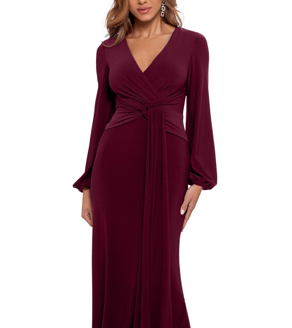 Vestido de festa feminino Betsy &amp; Adam com decote em V drapeado, vermelho, tamanho 14, pequeno