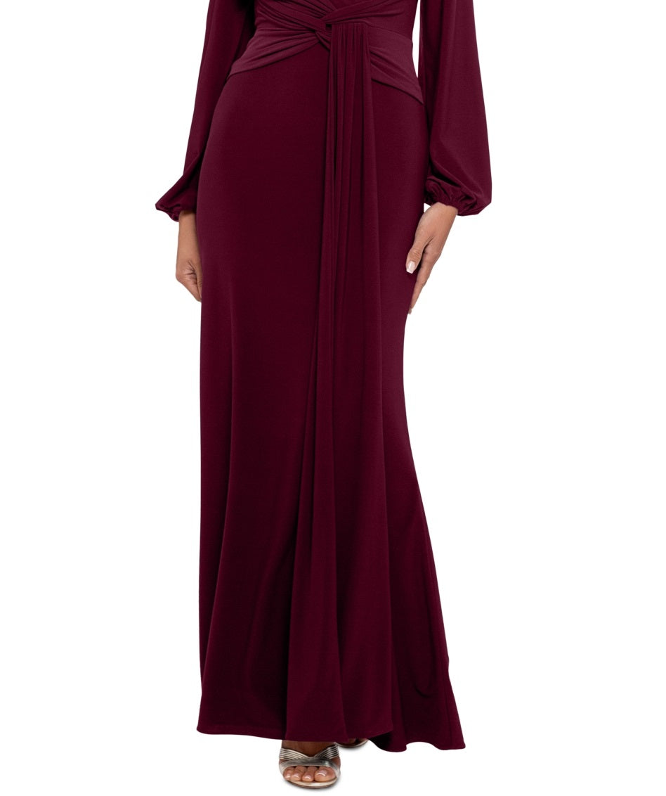 Vestido de festa feminino Betsy &amp; Adam com decote em V drapeado, vermelho, tamanho 14, pequeno