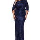 Vestido feminino Betsy &amp; Adam com babados e costas drapeadas, azul, tamanho 16W