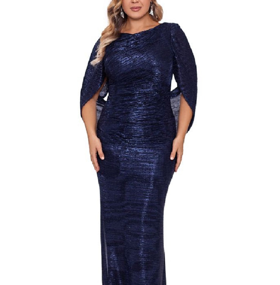 Vestido feminino Betsy &amp; Adam com babados e costas drapeadas, azul, tamanho 16W