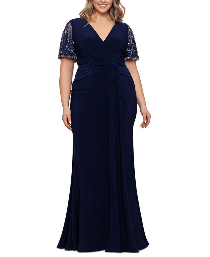 Vestido feminino Betsy &amp; Adam com mangas enfeitadas, azul, tamanho pequeno e pequeno