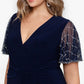 Vestido feminino Betsy &amp; Adam com mangas enfeitadas, azul, tamanho 18W