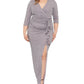 Vestido feminino Betsy &amp; Adam com manga comprida e franzido metálico, cinza, tamanho 22W