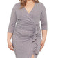 Vestido feminino Betsy &amp; Adam com manga comprida e franzido metálico, cinza, tamanho 22W