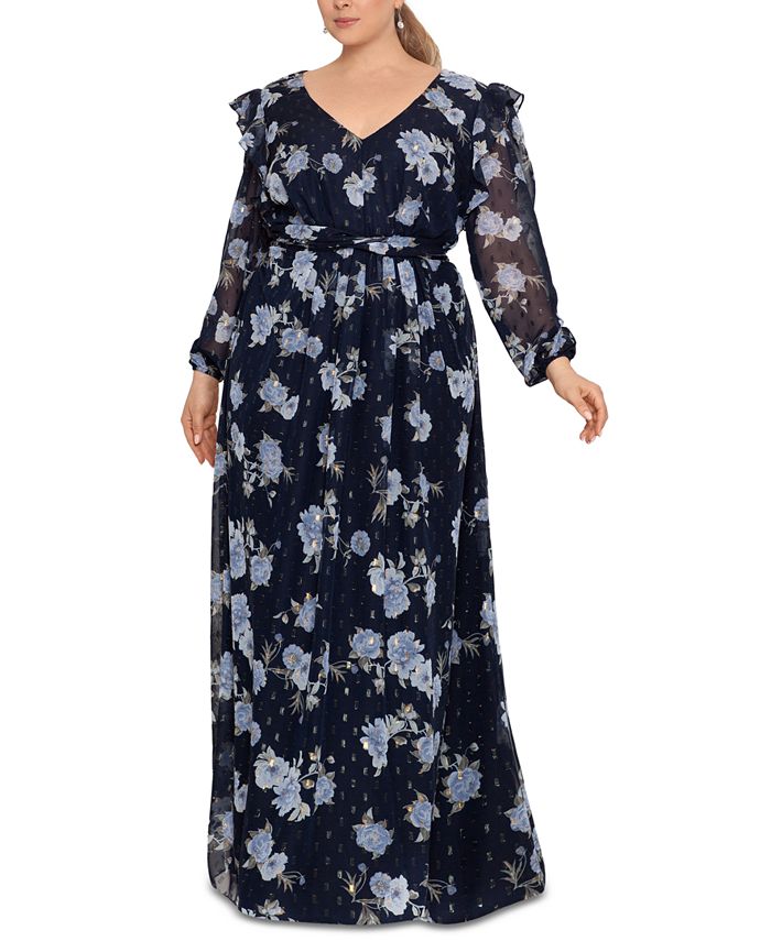 Vestido de chiffon floral feminino Betsy &amp; Adam, azul, tamanho 14W