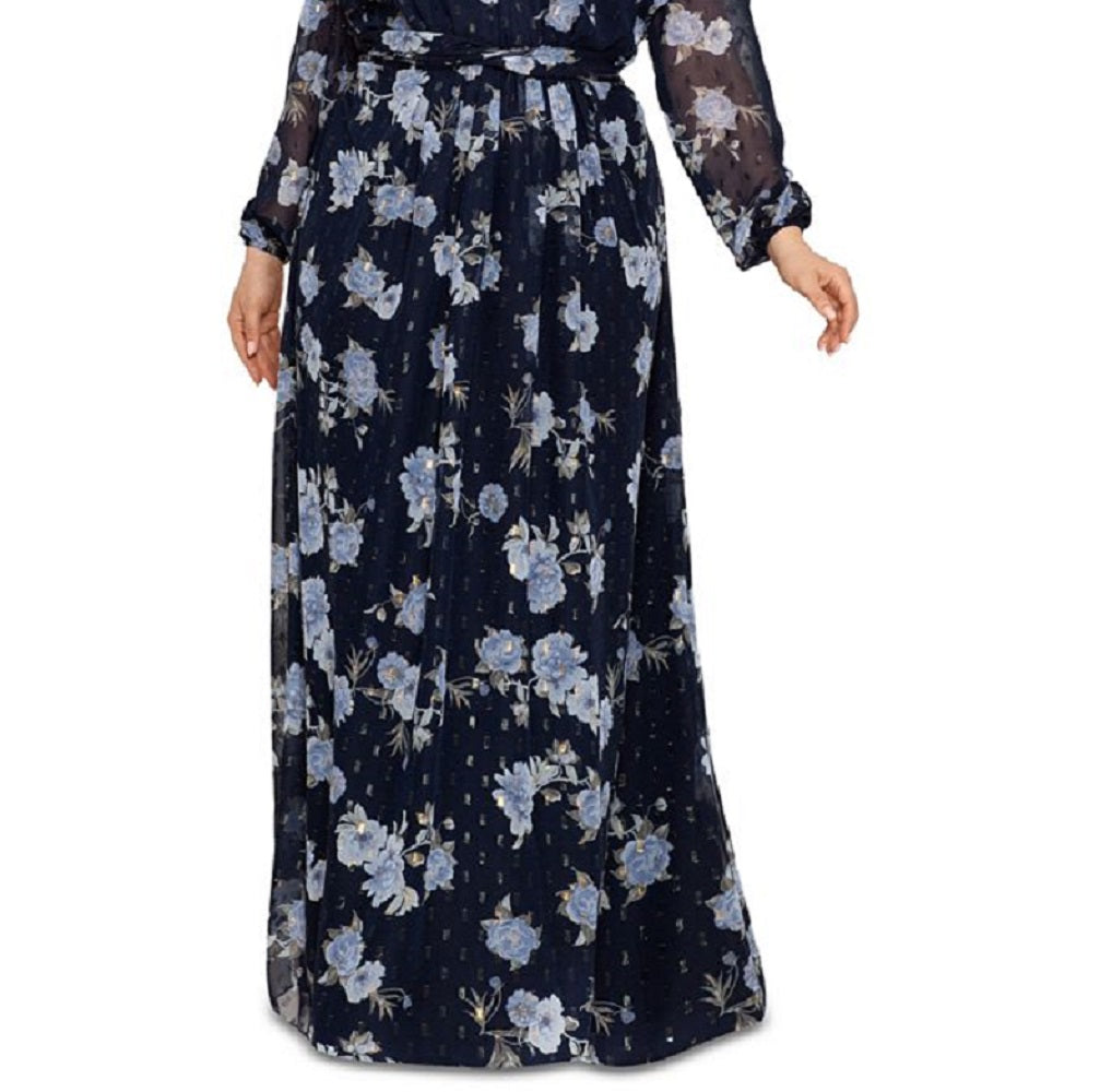 Vestido de chiffon floral feminino Betsy &amp; Adam, azul, tamanho 14W