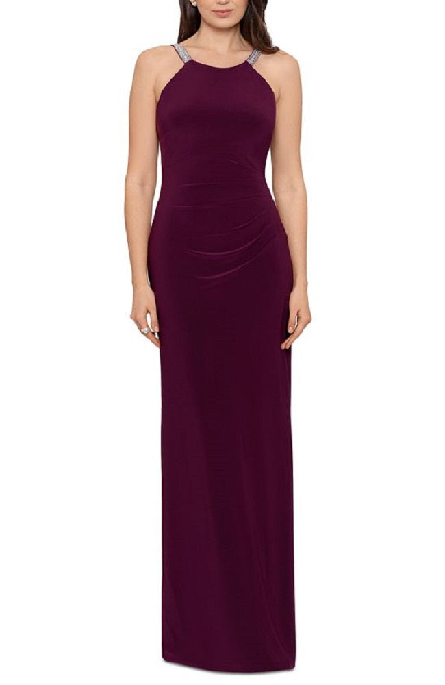 Vestido de festa feminino Betsy &amp; Adam com decote halter e detalhes em vermelho, tamanho 8