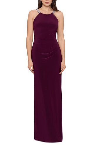 Vestido de festa feminino Betsy &amp; Adam com decote halter e detalhes em vermelho, tamanho 8