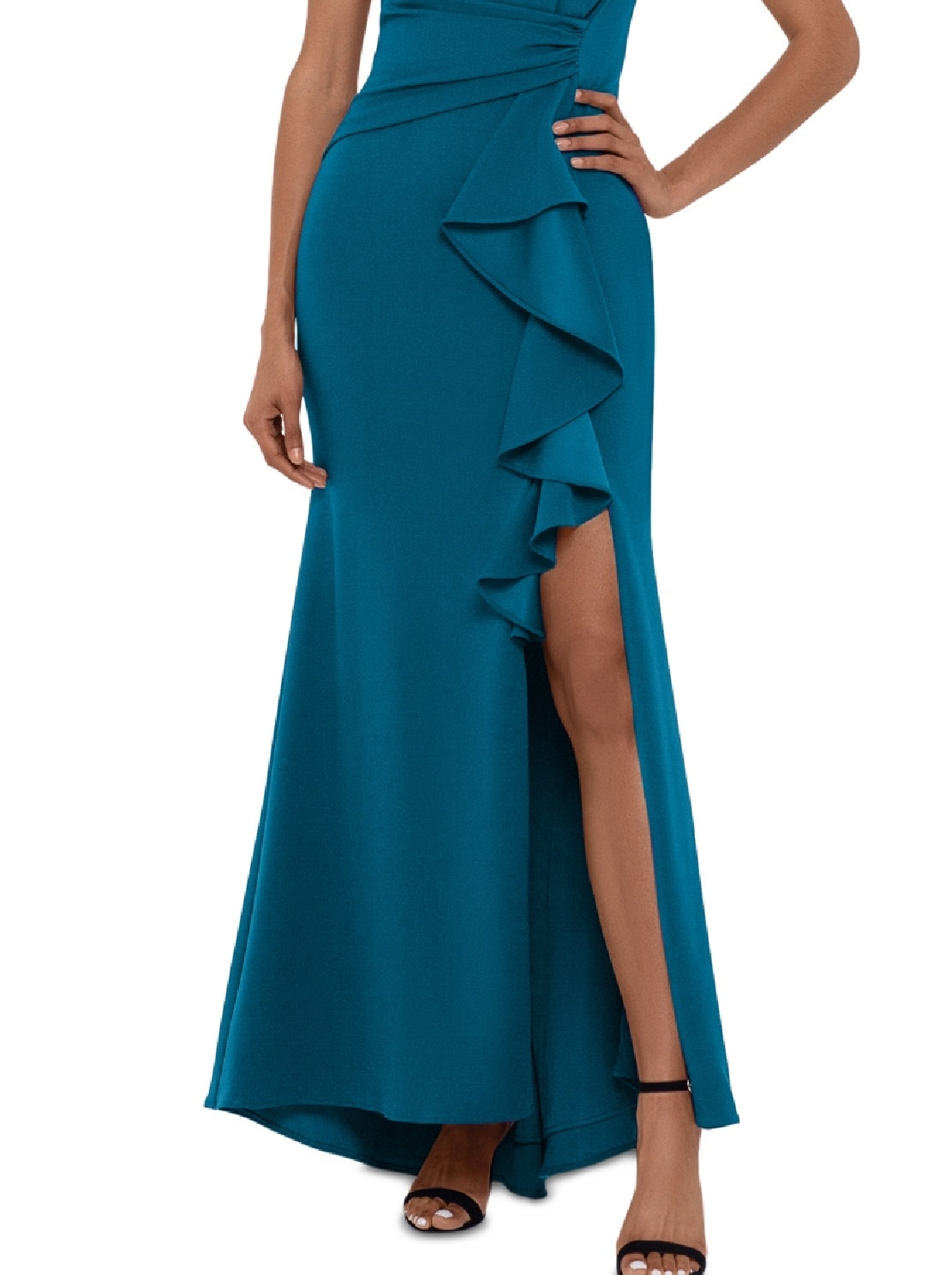 Vestido sem mangas com babados Betsy &amp; Adam para mulheres, azul, tamanho 12