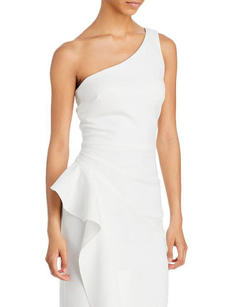Vestido midi de crepe Scuba de um ombro só para mulheres Aqua, branco, tamanho 4