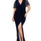 Vestido feminino Betsy &amp; Adam com mangas e babados e contas, azul, tamanho 14W