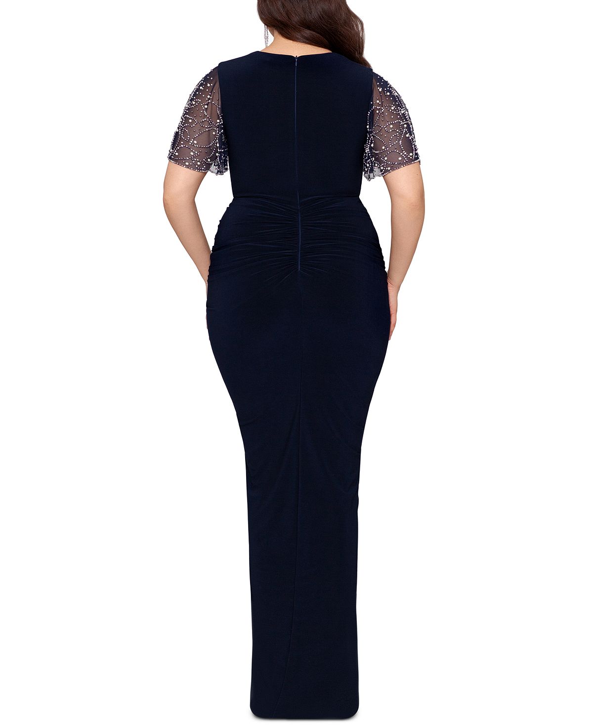 Vestido feminino Betsy &amp; Adam com mangas e babados e contas, azul, tamanho 18W
