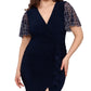 Vestido feminino Betsy &amp; Adam com mangas e babados e contas, azul, tamanho 18W