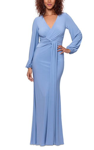Vestido drapeado com decote em V Betsy &amp; Adam feminino, azul, tamanho 4
