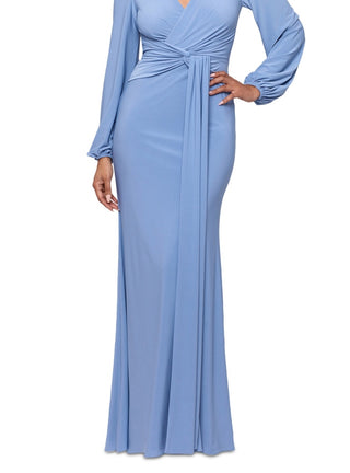 Vestido drapeado com decote em V Betsy &amp; Adam feminino, azul, tamanho 4