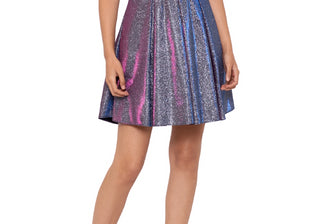 Blondie Nites Junior's Off The Shoulder Shimmering Fit & Flare Dress Gray Size 3