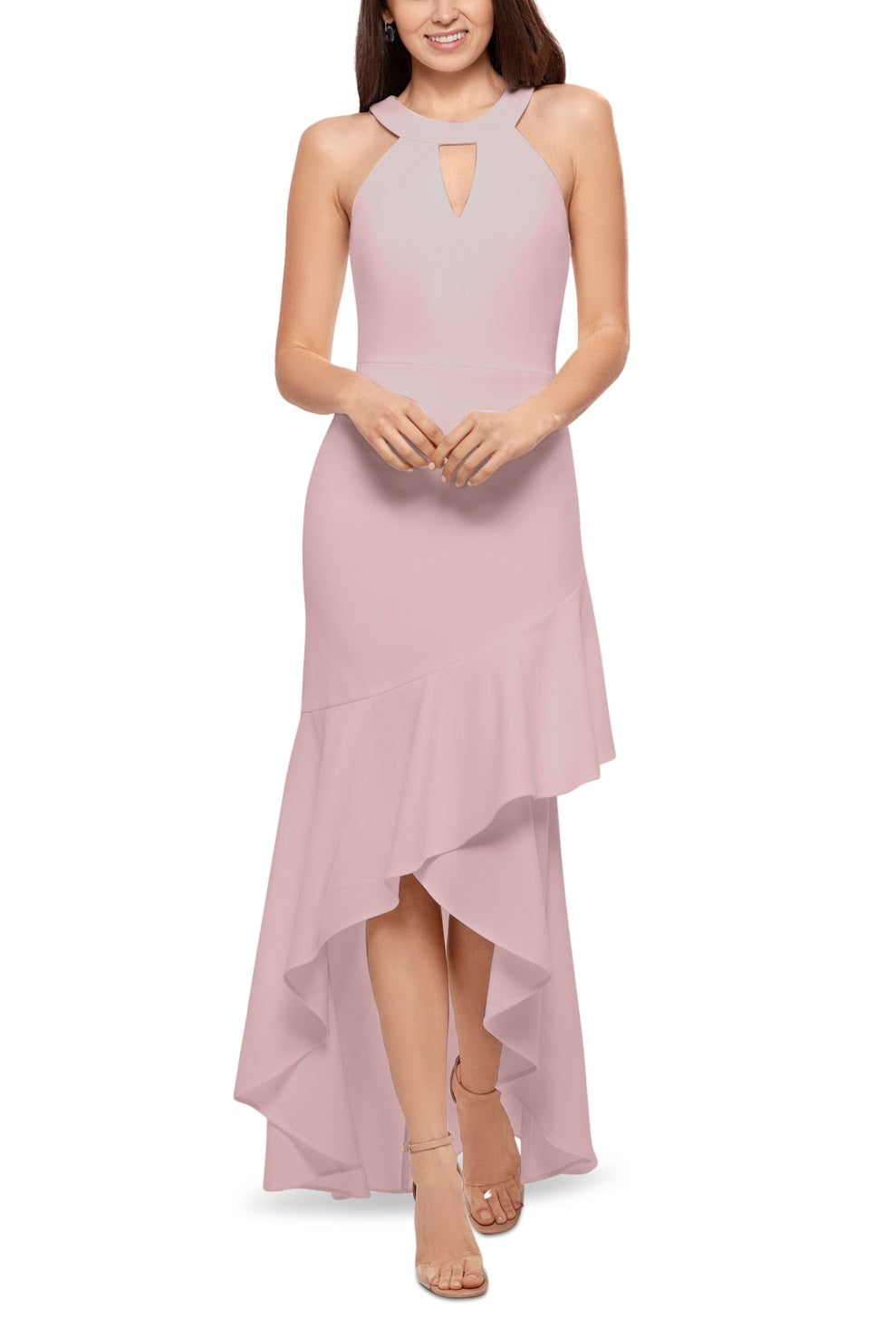 Vestido de festa feminino Betsy &amp; Adam com decote halter e decote em V, rosa, tamanho 8