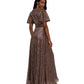 Vestido metálico com decote em V e mangas esvoaçantes Betsy &amp; Adam feminino, preto, tamanho 4