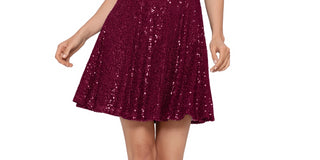 Vestido curto feminino Blondie Nites com lantejoulas e ajuste evasê, roxo, tamanho 4