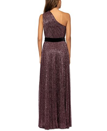 Vestido metálico feminino Betsy &amp; Adam com um ombro só e amarração na cintura, rosa, tamanho 8