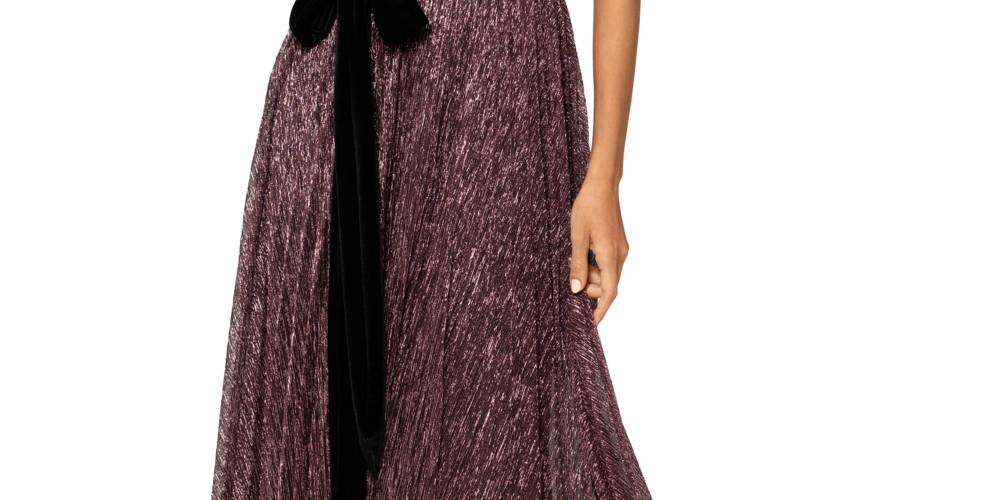 Vestido metálico feminino Betsy &amp; Adam com um ombro só e amarração na cintura, rosa, tamanho 8