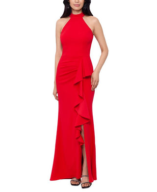 Vestido feminino Betsy &amp; Adam com babados e fenda lateral, tamanho 10, vermelho, pequeno