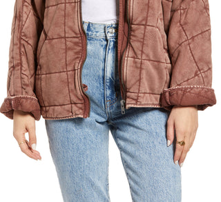 Jaqueta acolchoada feminina Free People com manga dolman, vermelha, tamanho grande
