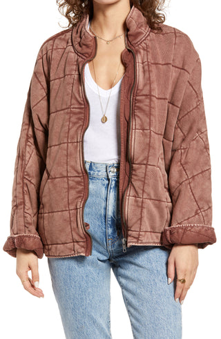 Jaqueta acolchoada feminina Free People com manga dolman, vermelha, tamanho grande