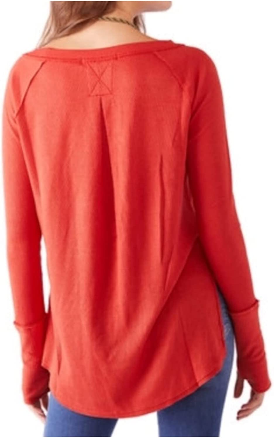 Blusa térmica feminina Free People, manga comprida, gola redonda, vermelha, tamanho X-S