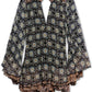 Túnica feminina Ikat manga comprida, preta, tamanho pequeno, da Free People