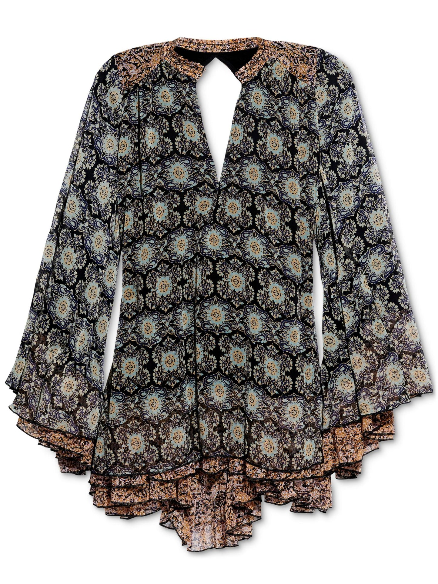 Túnica feminina Ikat manga comprida, preta, tamanho pequeno, da Free People