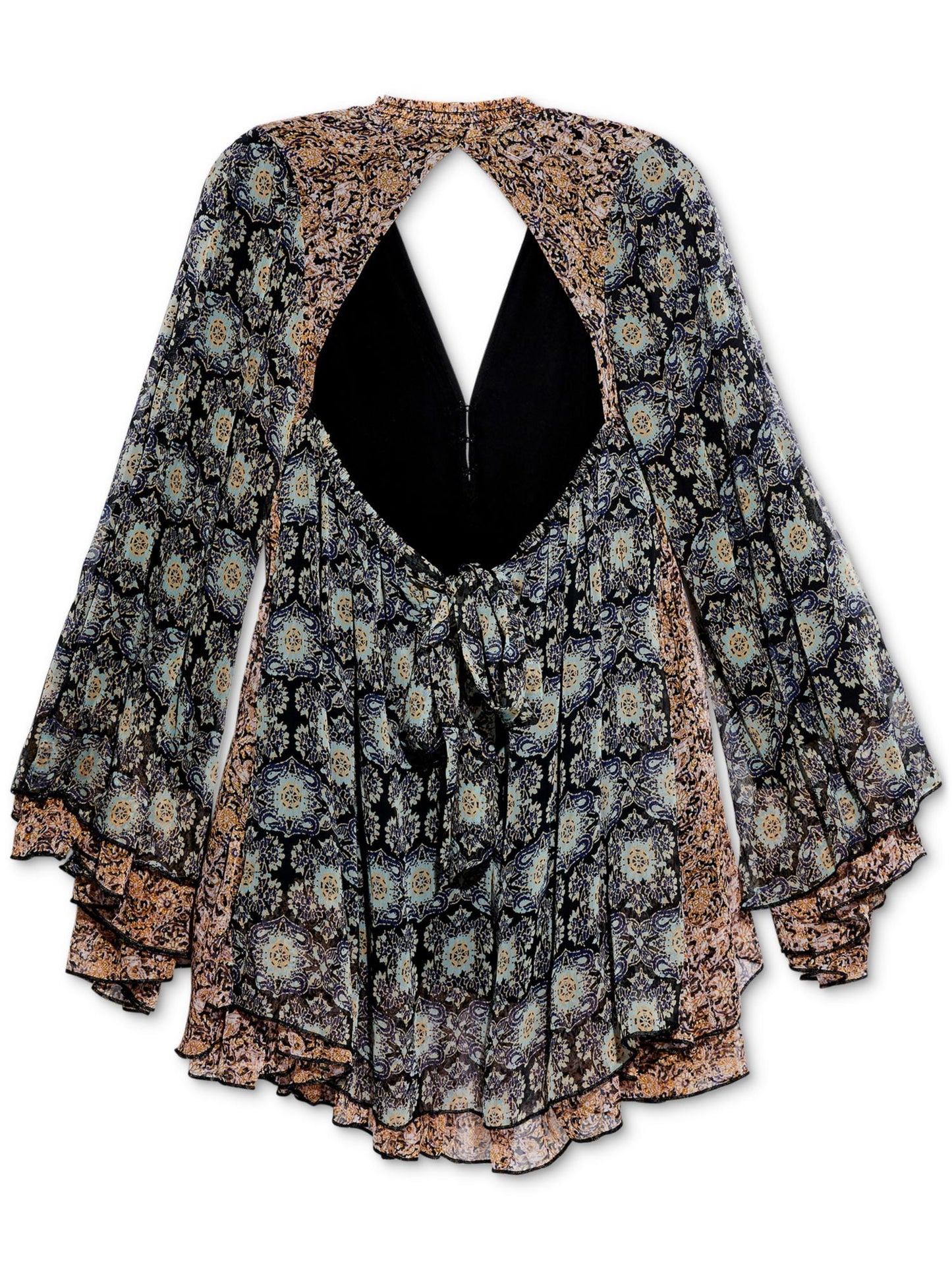 Túnica feminina Ikat manga comprida, preta, tamanho pequeno, da Free People