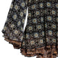 Túnica feminina Ikat manga comprida, preta, tamanho pequeno, da Free People