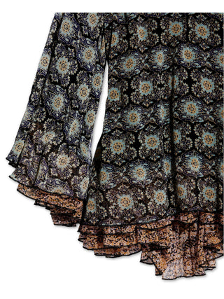 Túnica feminina Ikat manga comprida, preta, tamanho pequeno, da Free People