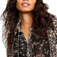 Blusa feminina com estampa Serena e botões, preta, tamanho extragrande, da Free People
