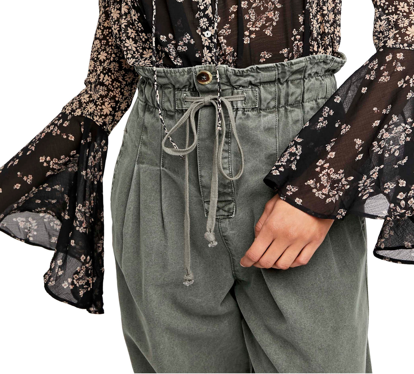 Blusa feminina com estampa Serena e botões, preta, tamanho extragrande, da Free People