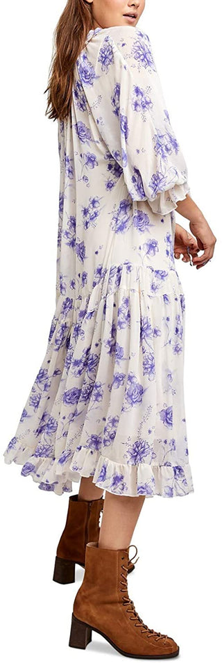 Vestido midi de manga comprida Feeling Groovy da Free People para mulheres, tamanho X-S
