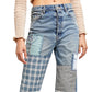 Calça jeans feminina Steinbeck Patchwork cintura alta perna reta azul tamanho 32 da Free People