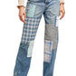 Calça jeans feminina Steinbeck Patchwork cintura alta perna reta azul tamanho 32 da Free People
