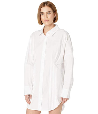Vestido-camisa Taia feminino Free People, branco, tamanho extragrande