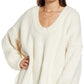 Suéter feminino Free People Blue Bell com decote em V, bege, tamanho extrapequeno