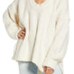 Suéter feminino Free People Blue Bell com decote em V, bege, tamanho extrapequeno