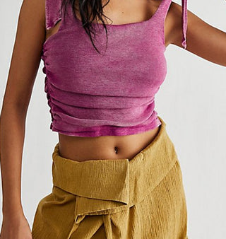 Blusa curta de algodão Boulevard feminina Free People, roxa, tamanho pequeno