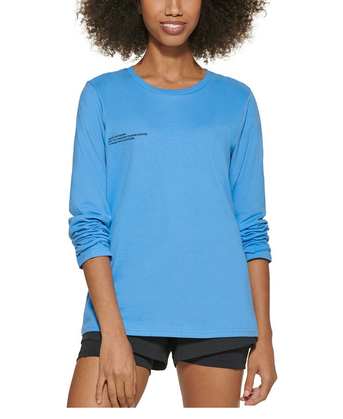 Camiseta feminina de algodão Bass Outdoor manga comprida azul tamanho médio