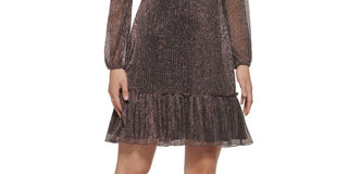 Vestido de festa feminino Kensie com manga comprida e brilho, preto, tamanho 4