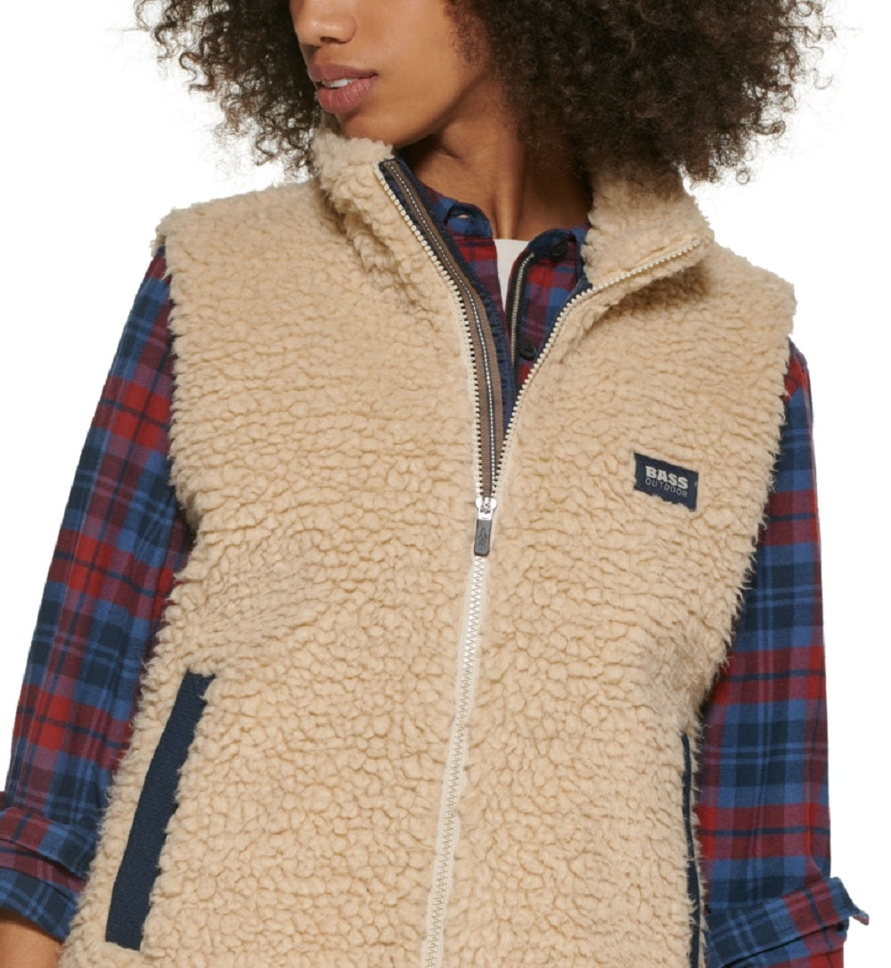 Colete feminino Bass Outdoor Route Hiking Faux Sherpa Marrom Tamanho Médio