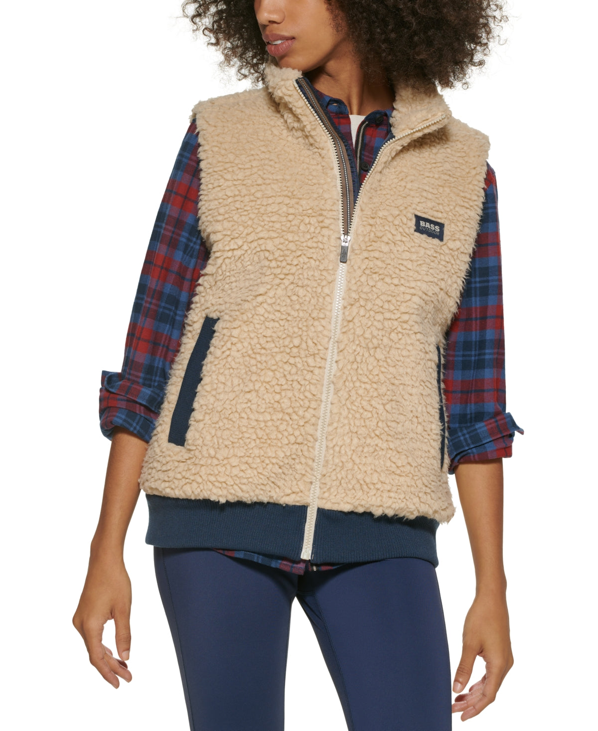 Colete feminino Bass Outdoor Route Hiking Faux Sherpa Marrom Tamanho Médio