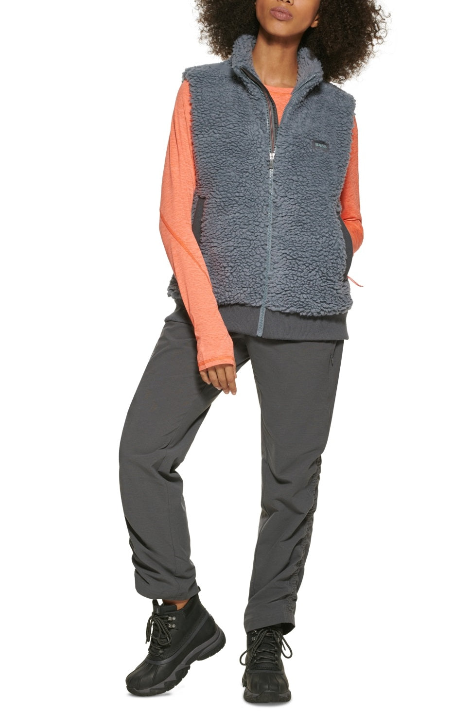 Colete feminino Bass Outdoor Route Hiking Faux Sherpa Cinza Tamanho Grande