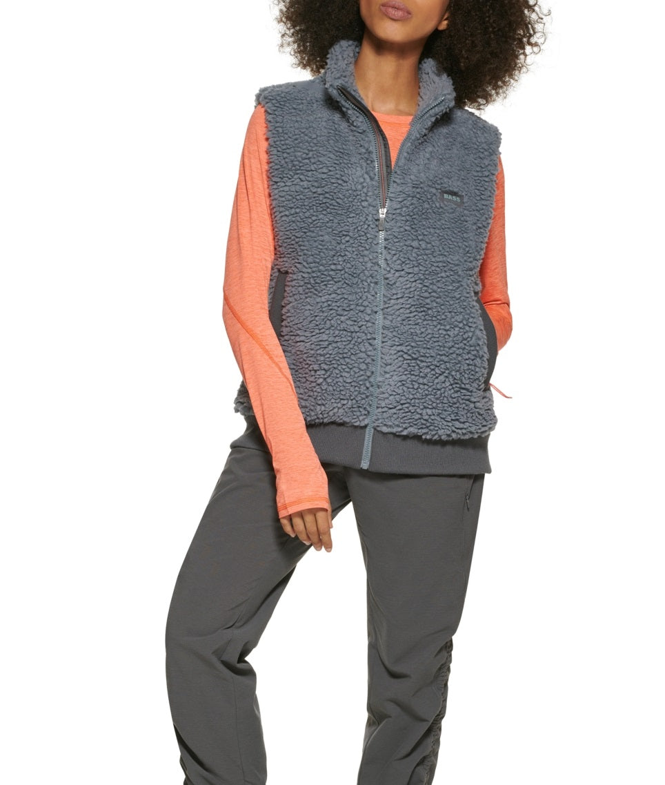 Colete feminino Bass Outdoor Route Hiking Faux Sherpa Cinza Tamanho Grande