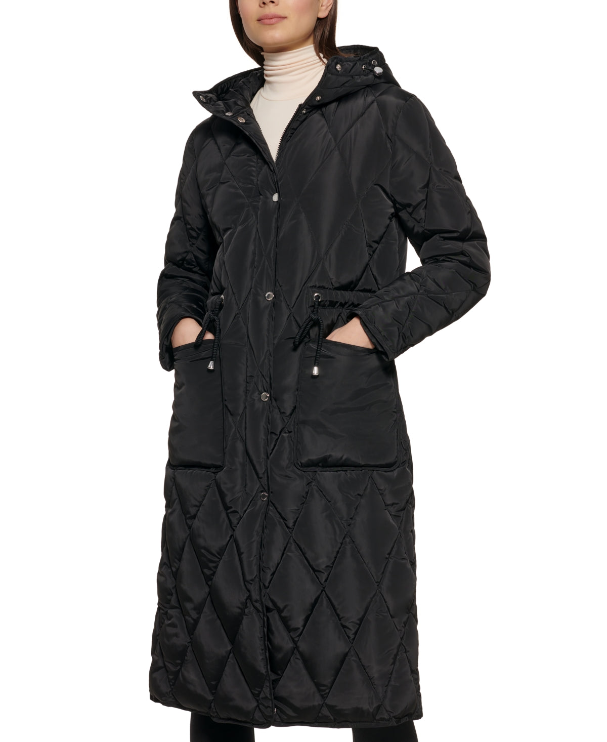 Casaco anorak com capuz feminino Kenneth Cole, preto, tamanho pequeno